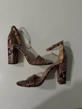 Sam Edelman Snake-Print Block Heel Sandals - Pink/Black